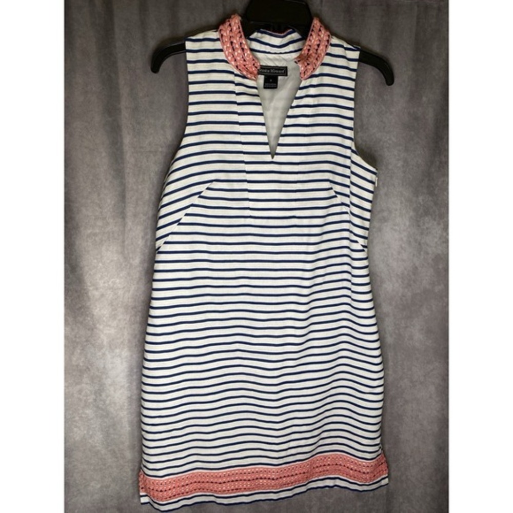 Resort Nautical Luxury Jessica Howard Women's Navy Stripe Split Neck Dress 8